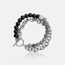Natural Stone Stainless Steel Double Layer Bracelet