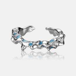 Coral Blue Irregularly Sterling Silver Open Ring