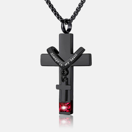 Double Cross Birthstone Stainless Steel Urn Necklace