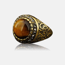 Vintage Tiger Eye Rhinestone Stainless Steel Ring