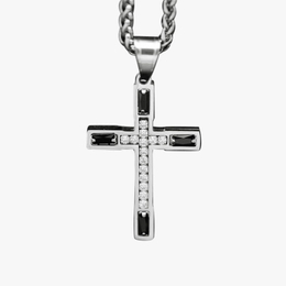 Personalized Diamond Set Stainless Steel Cross Pendant