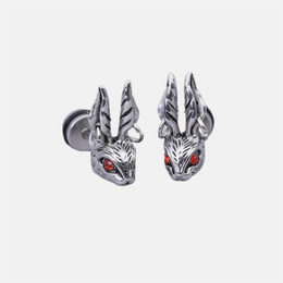 Vintage Red Eye Rabbit Stainless Steel Gem Earrings