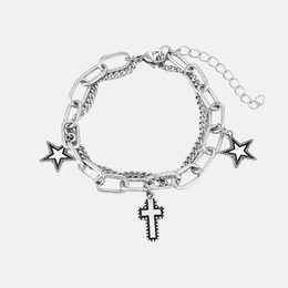 Simple Star Cross Double-Layer Stainless Steel Bracelet