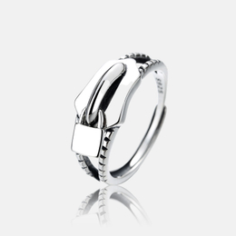 Simple Zipper Lock Sterling Silver Open Ring