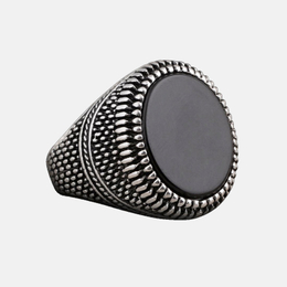 Vintage Stainless Steel Black Gemstone Ring