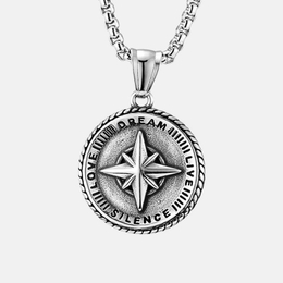 Vintage Compass Stainless Steel Round Pendant