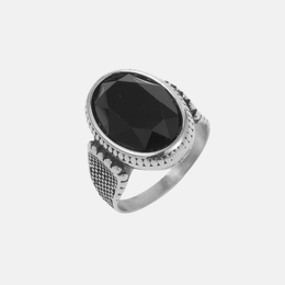 Vintage Black Stone Inlay Stainless Steel Ring