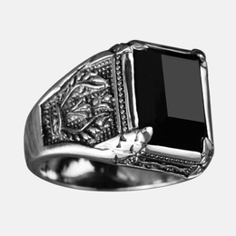 Black Gem Flame Sterling Silver Men's Ring