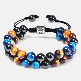Tiger Eye Stone Double Braided Adjustable Bracelet