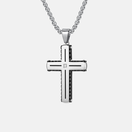 Punk Two-Tone Zircon Stainless Steel Cross Pendant