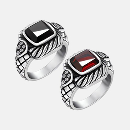 Vintage Pattern Square Gem Stainless Steel Ring
