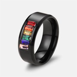 Colorful CZ Rainbow Flag Stainless Steel Band Ring