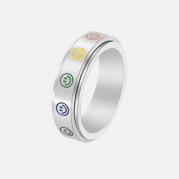 Rainbow Smiley Face Stainless Steel Spinner Ring