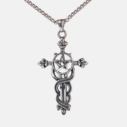 Viking Pentagram Stainless Steel Cross Pendant