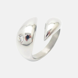 Simple Diamond-Set Stainless Steel Men's Open Ring
