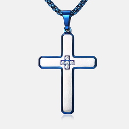 Stylish Diamond Set Stainless Steel Cross Pendant