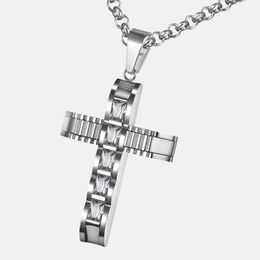 Simple Square Diamond Stainless Steel Cross Necklace