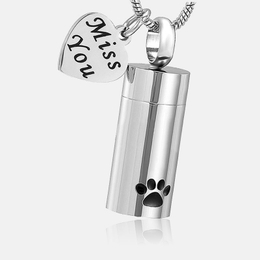 Cylindrical Paw Print Stainless Steel Urn Necklace