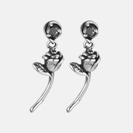 Retro Black Zircon Rose Stainless Steel Earrings