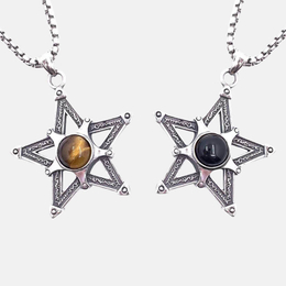 Double Sided Tiger Eye Pentagram Stainless Steel Pendant