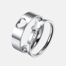Heart Shaped Hollow Stainless Steel Couple Ring