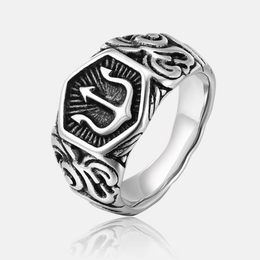 Vintage Auspicious Clouds Trident Stainless Steel Ring