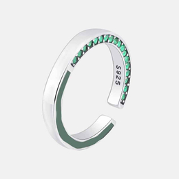 Drop Glaze Green Stone Sterling Silver Open Ring