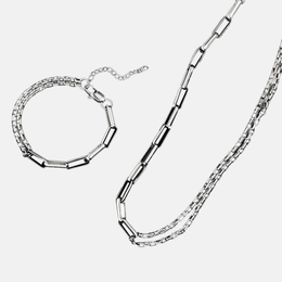 Square Buckle Double Layer Stainless Steel Minimalist Necklace Set