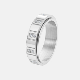 Simple Zircon Inlaid Stainless Steel Spinner Ring
