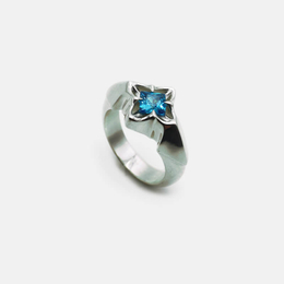 Simple Flower Aquamarine Sterling Silver Couple Ring