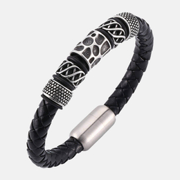 Braided Stainless Steel Men's Leather Bracelet