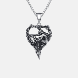 Vintage Floral Heart Girl Stainless Steel Pendant