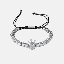 Simple Crown Zircon Stainless Steel Beaded Bracelet