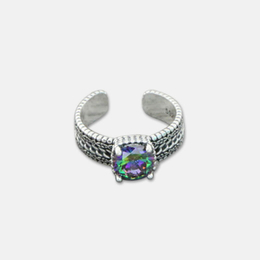 Heart Cut Colored Stone Sterling Silver Open Ring