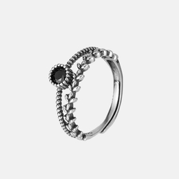Black Gemstone Wheat Sterling Silver Adjustable Ring