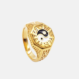 Bague en acier inoxydable avec symbole Yin Yang et goutte d'huile vintage