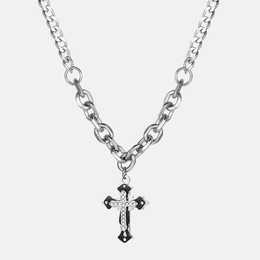Multi-Layered Cross Diamonds Set Stainless Steel Necklace